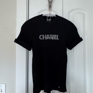 Chanel Black Ribbed Short Sleeve Tee